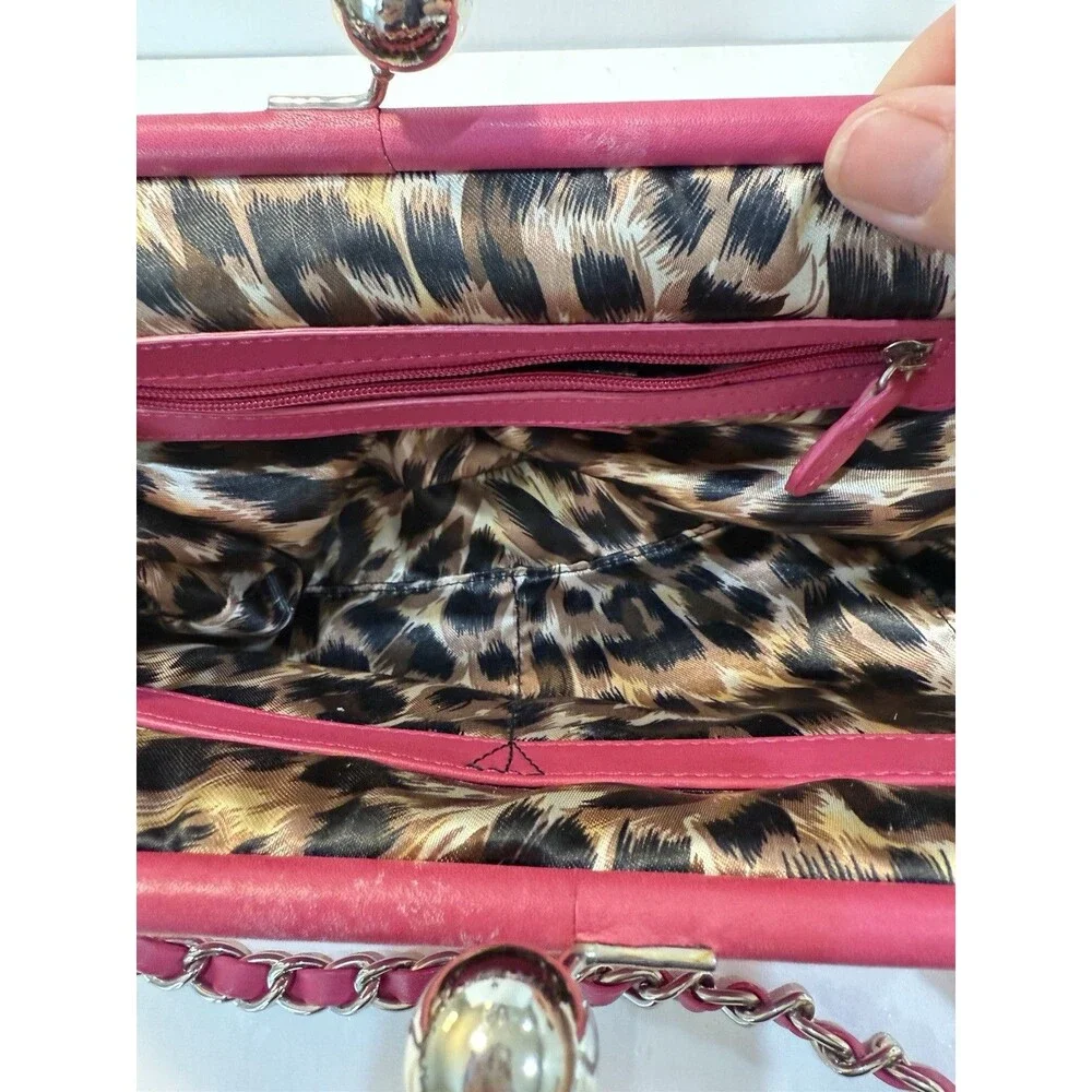 TIGNANELLO Pink Leather Kisslock Closure Handbag With Chain Leather Strap